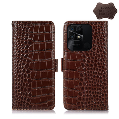 Brown crocodile-pattern leather phone case with flip cover and dual camera cutouts