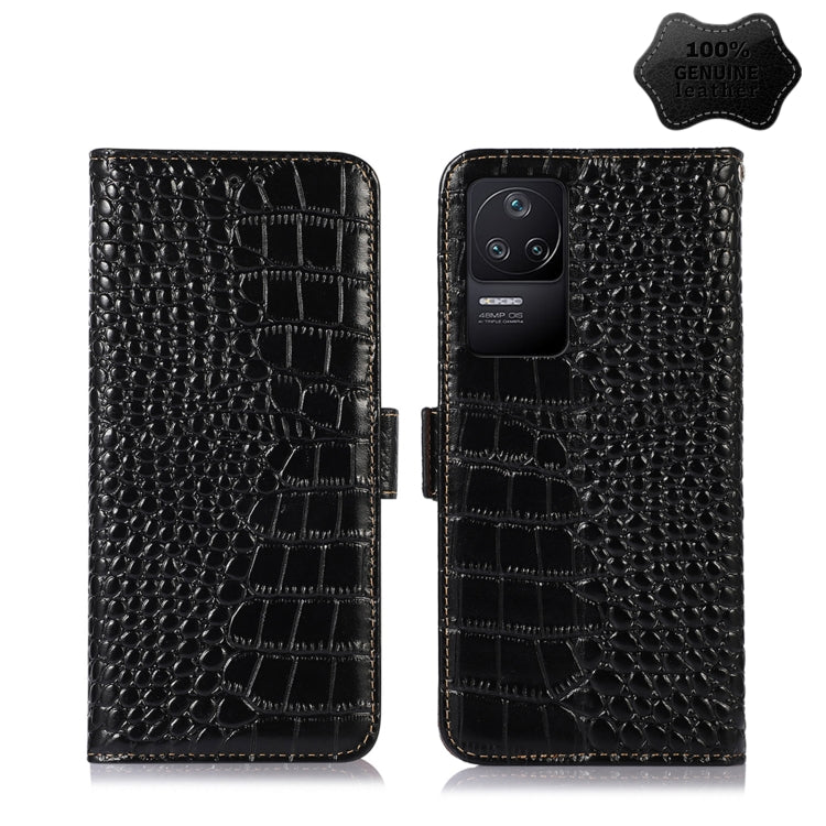 Black crocodile-embossed leather phone wallet case, front and back together
