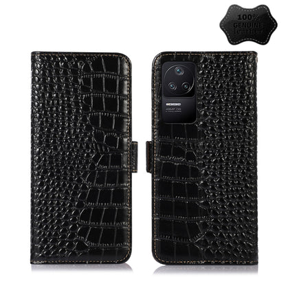Black crocodile-embossed leather phone wallet case, front and back together