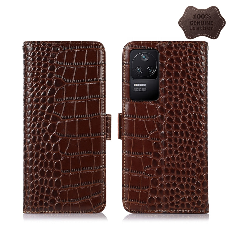 Brown crocodile-textured leather phone case with flip cover and back camera opening