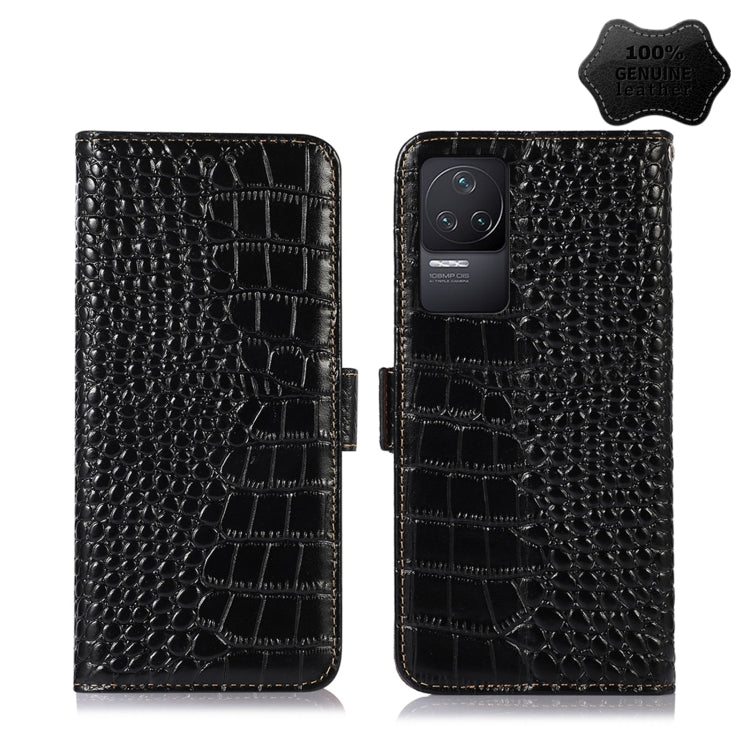 Black crocodile-embossed leather phone wallet case with magnetic flip closure