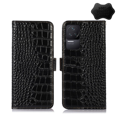 Black crocodile-embossed leather phone wallet case with magnetic flip closure
