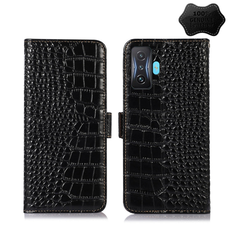Black crocodile-embossed leather phone wallet case with camera cutouts