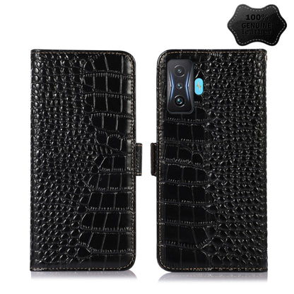 Black crocodile-embossed leather phone wallet case with camera cutouts