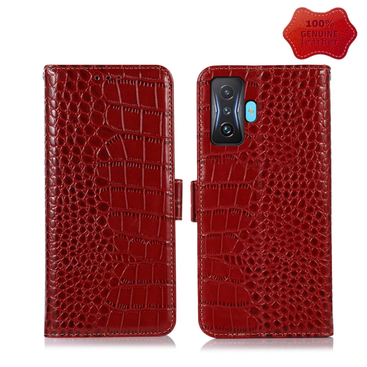 Red crocodile-pattern leather phone case with wallet flap and dual camera cutout