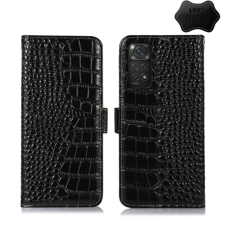 Black crocodile-pattern leather phone case with wallet flap and camera cutout