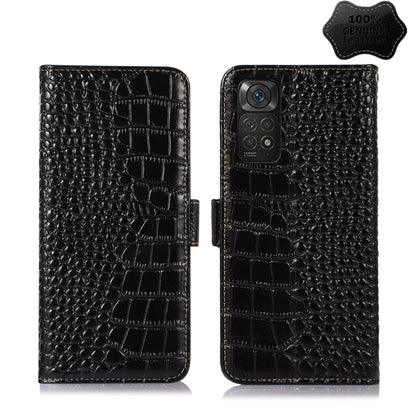 Black crocodile-pattern leather phone case with wallet flap and camera cutout