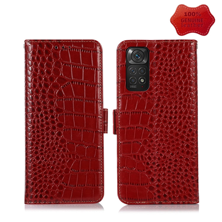 Red crocodile-pattern leather phone case with wallet flap and quad camera opening