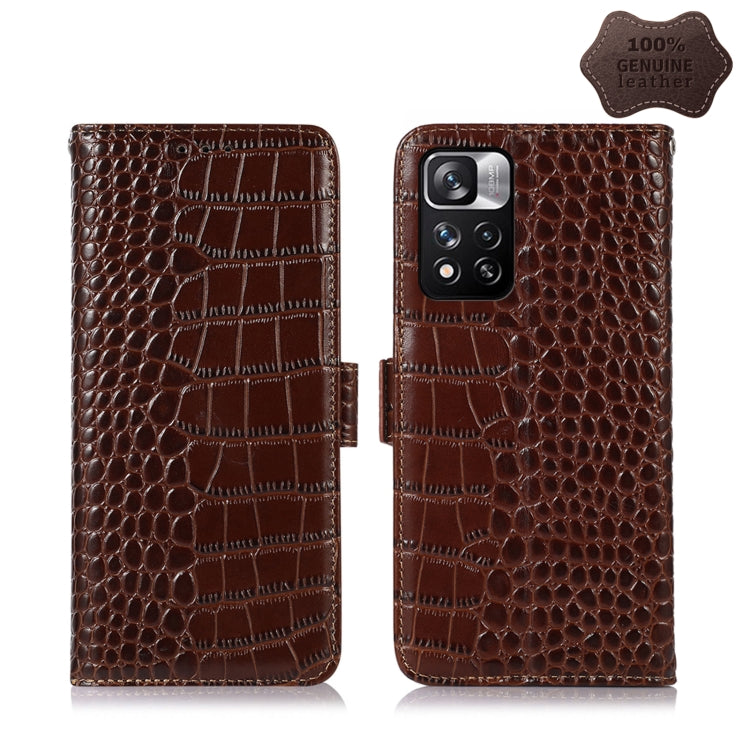Brown crocodile-pattern leather phone case with flip cover and camera lens cutouts