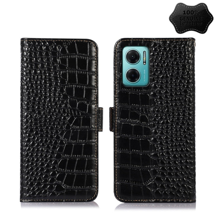 Black crocodile-pattern leather phone case with wallet flap and dual camera cutout