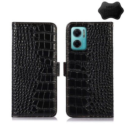 Black crocodile-pattern leather phone case with wallet flap and dual camera cutout