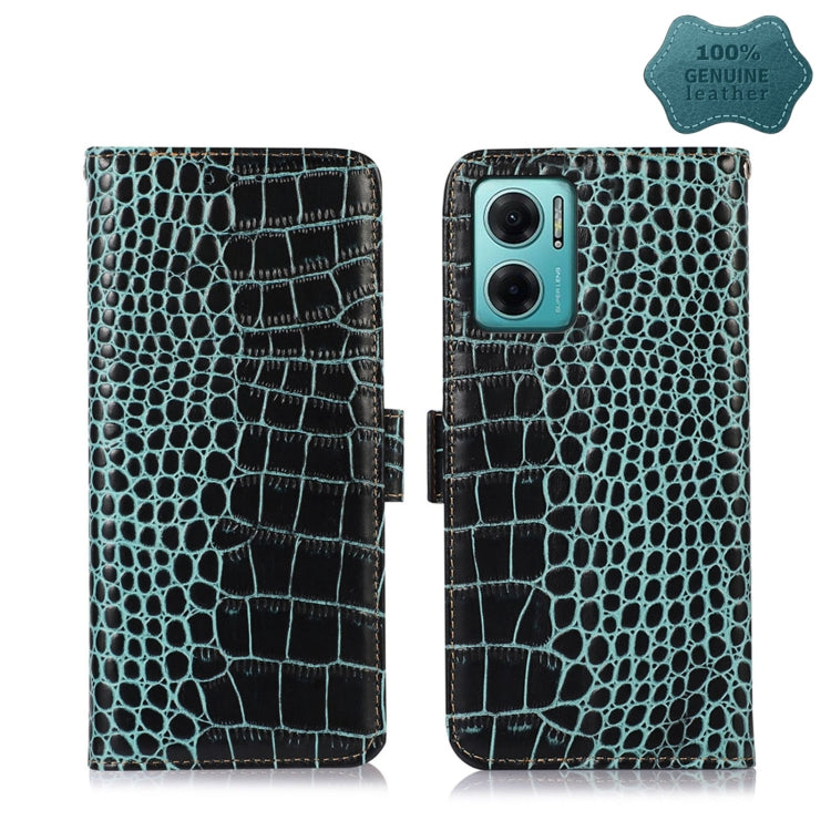 Teal crocodile-pattern leather phone case with flip cover and camera cutouts