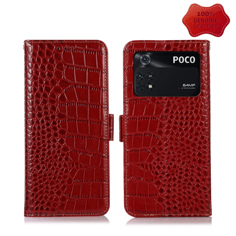 Red crocodile-embossed leather flip phone case with clasp, front and back halves