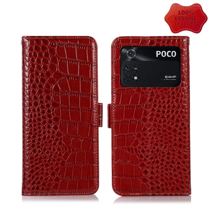 Red crocodile-embossed leather flip phone case with clasp, front and back halves
