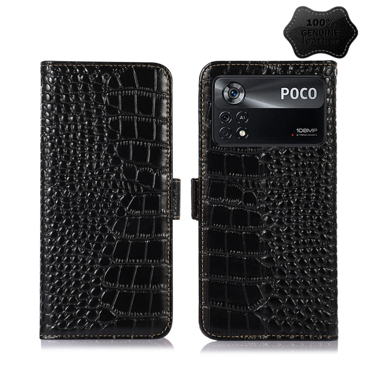 Black crocodile-pattern leather phone case with wallet flap and triple camera opening