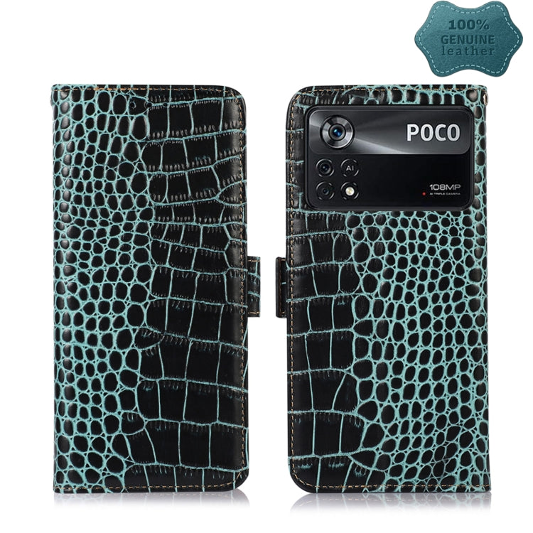 Teal crocodile-textured leather phone case with flip cover and camera cutouts