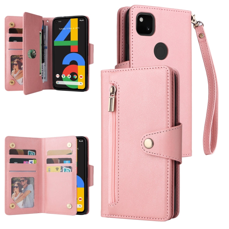 Rose three-fold leather phone case with card slots and wrist strap, buckle closure