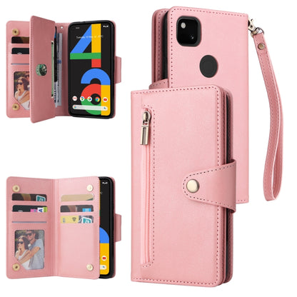 Rose three-fold leather phone case with card slots and wrist strap, buckle closure
