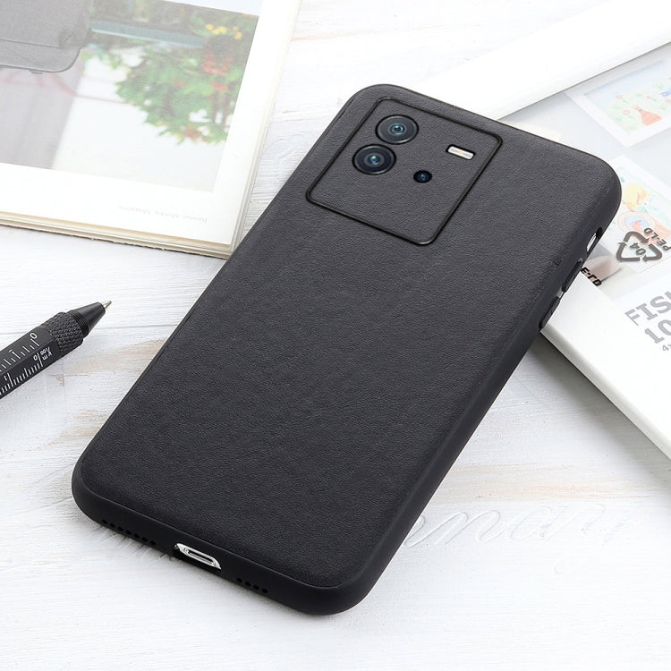 Black genuine leather phone case, slim back with camera cutout and side ports