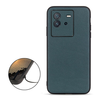 Green genuine leather phone case with camera cutout and raised edge protection