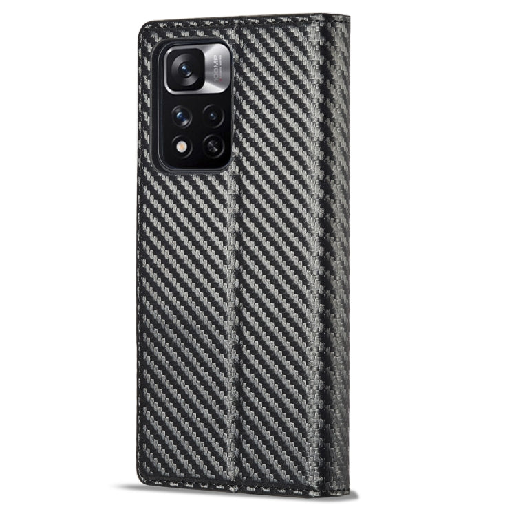 Flip phone case with carbon-fiber texture and black leather bottom panel.