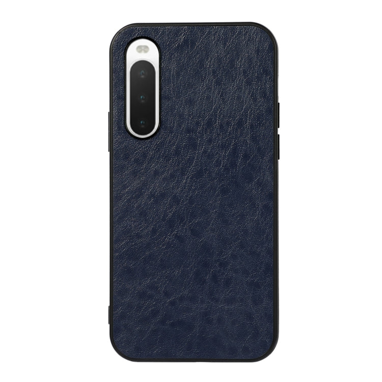 Navy textured leather phone case with camera cutout and shockproof outer edges
