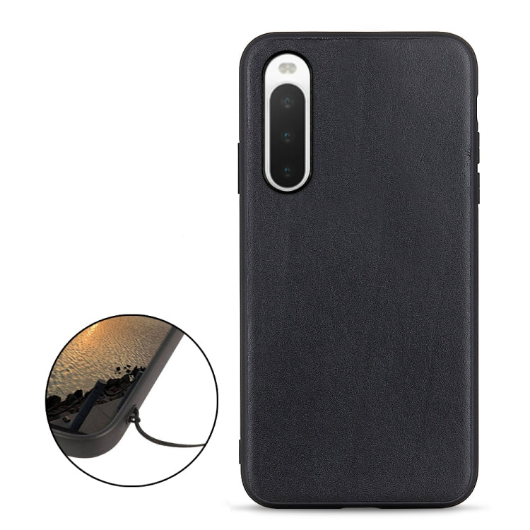 Textured black leather phone case for Sony Xperia 10 IV with side button cutouts
