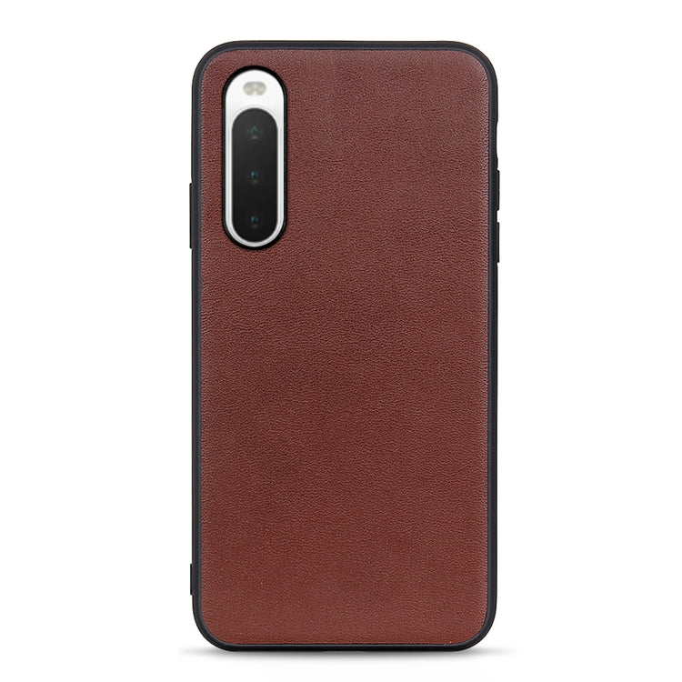 Textured brown leather phone case for Sony Xperia 10 IV with camera cutout
