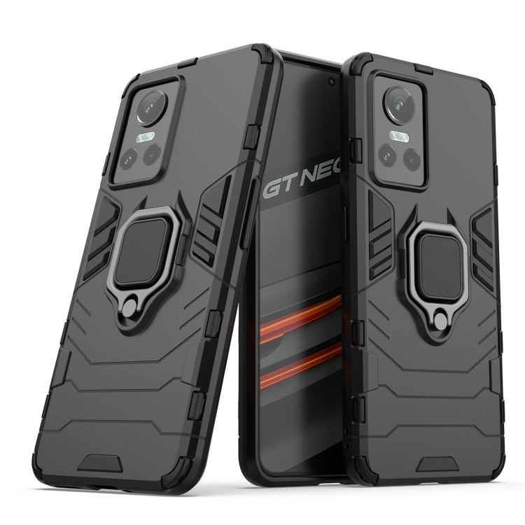 Shockproof phone case with TPU holder, black rugged shell and camera cutouts.