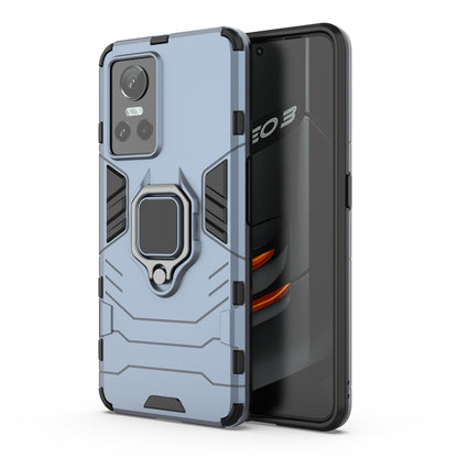 Shockproof phone case, light blue rugged shell with TPU holder ring and camera cutouts.