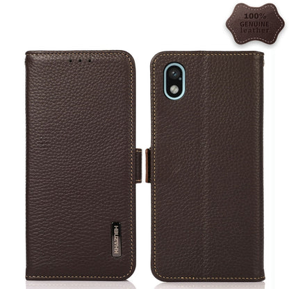 Brown litchi genuine leather magnetic flip case with single camera cutout and side magnetic closure