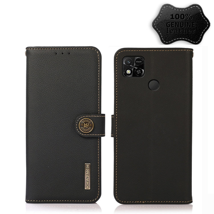 Black genuine leather RFID folio phone case with magnetic strap and card slots