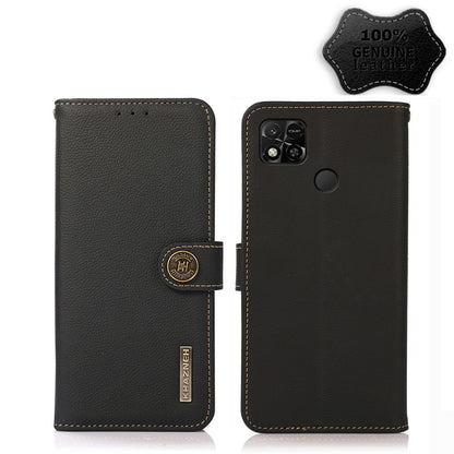 Black genuine leather RFID folio phone case with magnetic strap and card slots