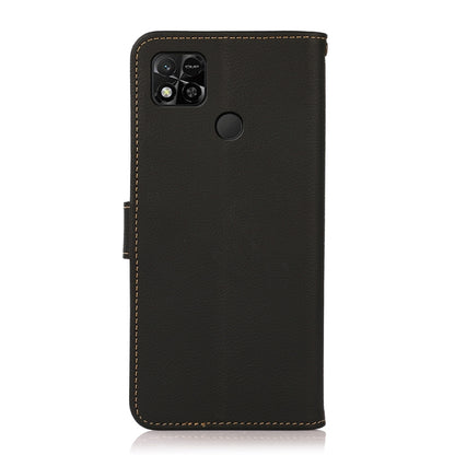 Black leather phone case with camera cutout and round button opening