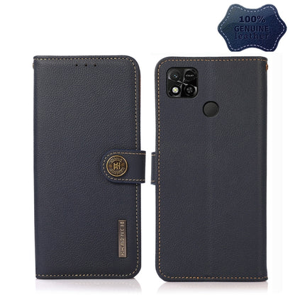 Dark leather flip phone case with side strap; back shows triple camera cutout and oval button