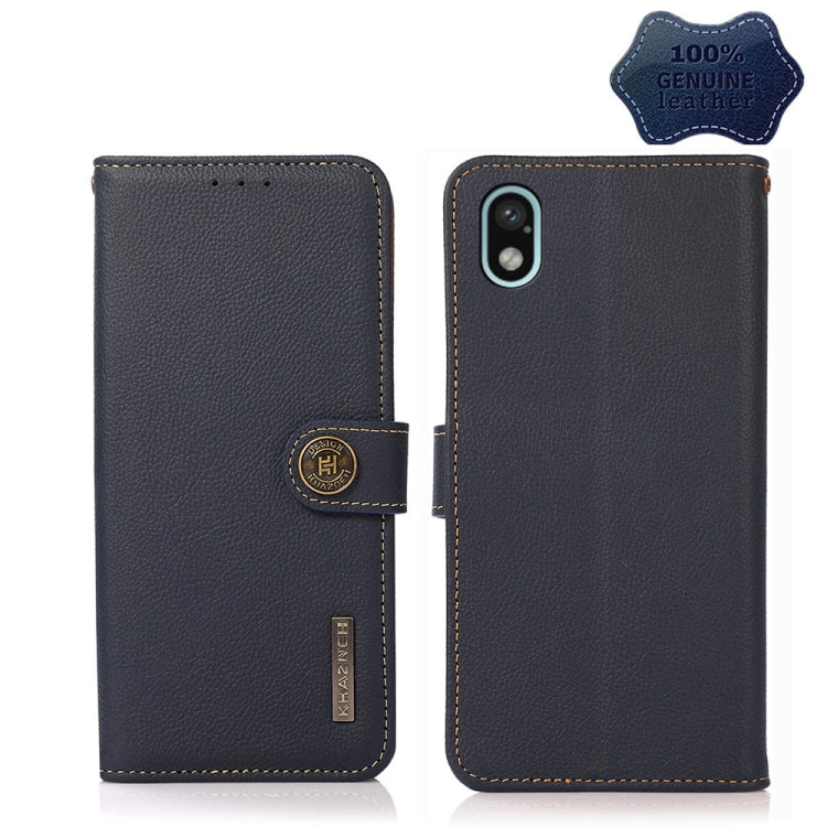 Dark leather flip phone case with side strap; back shows single camera cutout and oval button