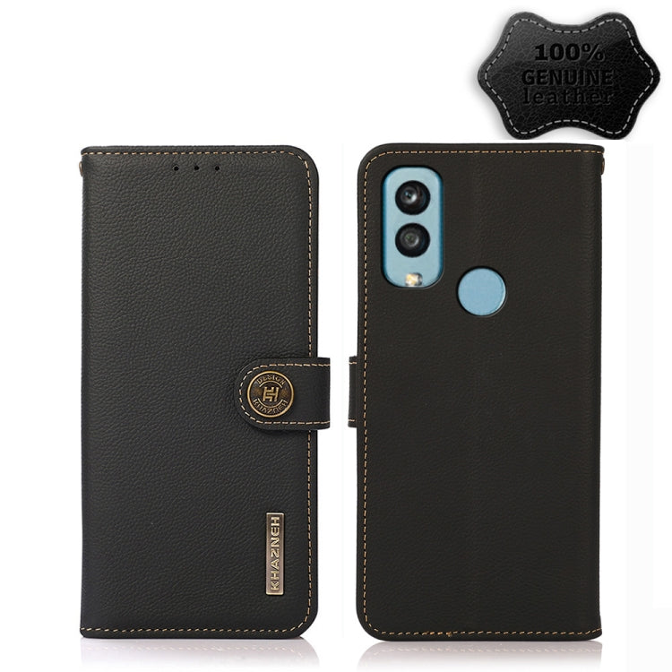 Black leather RFID folio phone case with camera and button cutouts