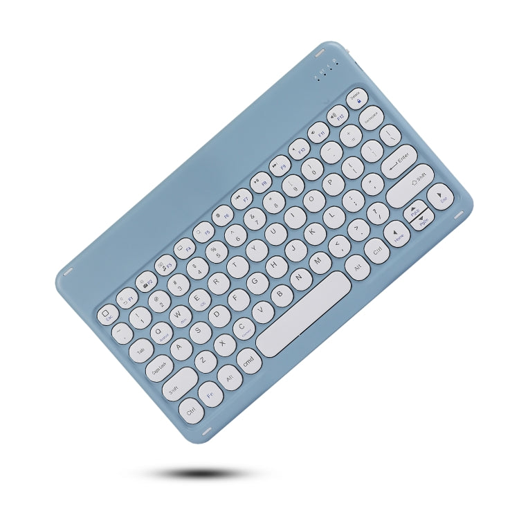 Light blue Bluetooth keyboard with round keys and side function buttons
