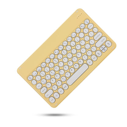 Lemon yellow Bluetooth keyboard with round keys and right-side function buttons