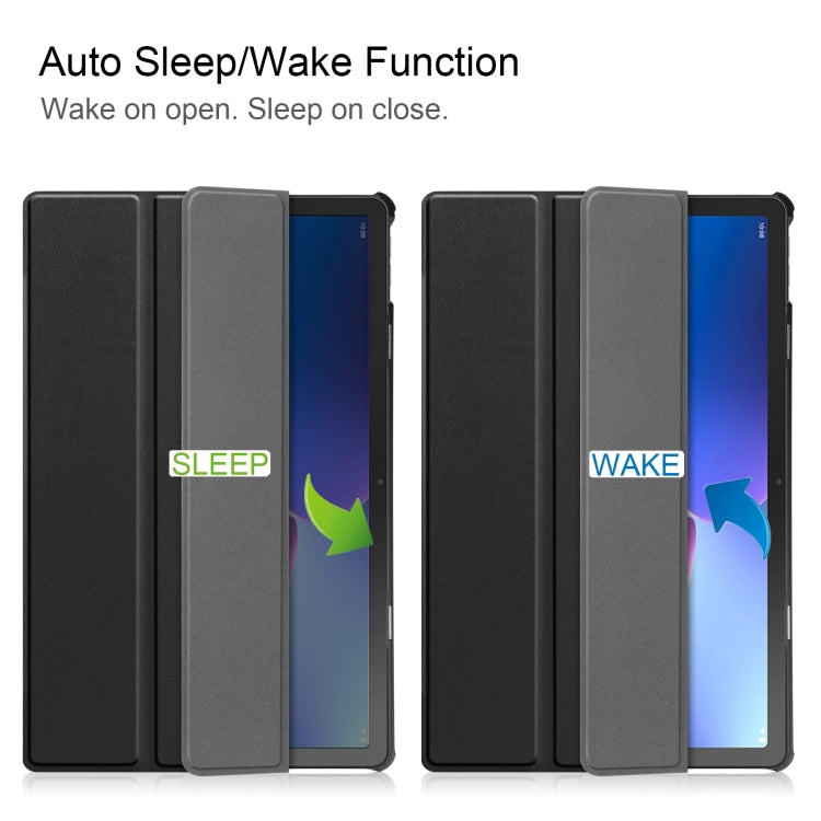 3-fold smart tablet case showing auto sleep/wake with black and gray panels
