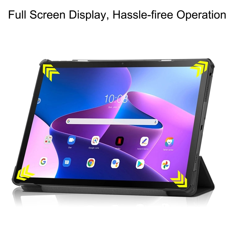 Black 3-fold tablet case standing upright with front cover open