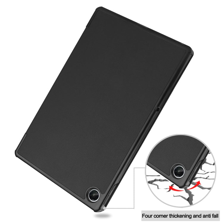 Black 3-fold tablet case with corner reinforcement and camera cutout detail