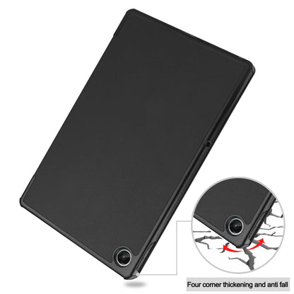 Black 3-fold tablet case with corner reinforcement and camera cutout detail