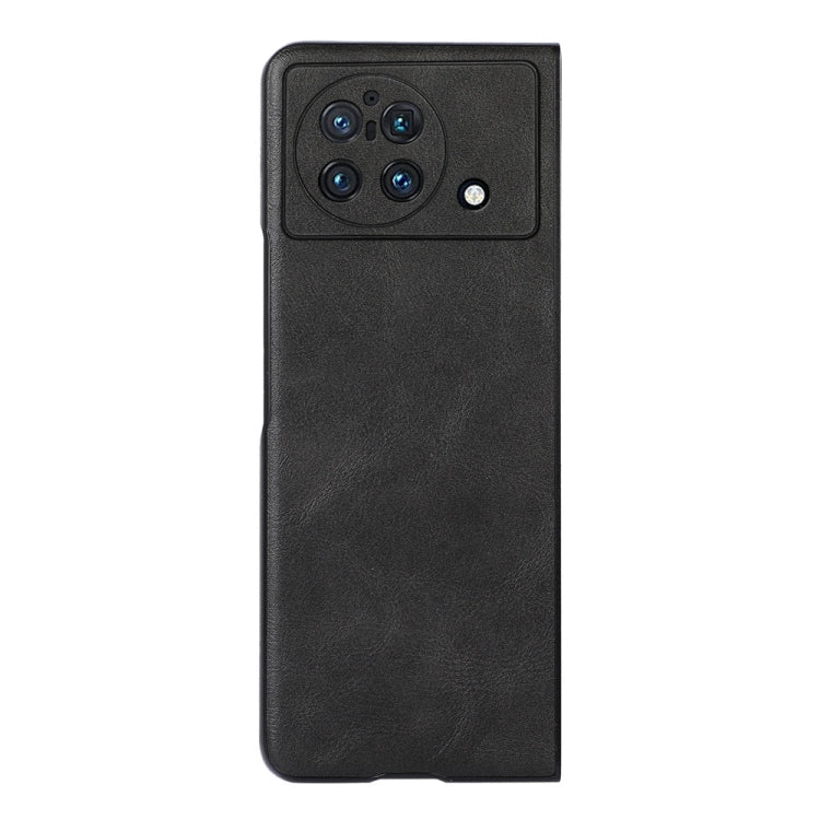 Black cowhide-textured PU phone case with camera module cutout and speaker port