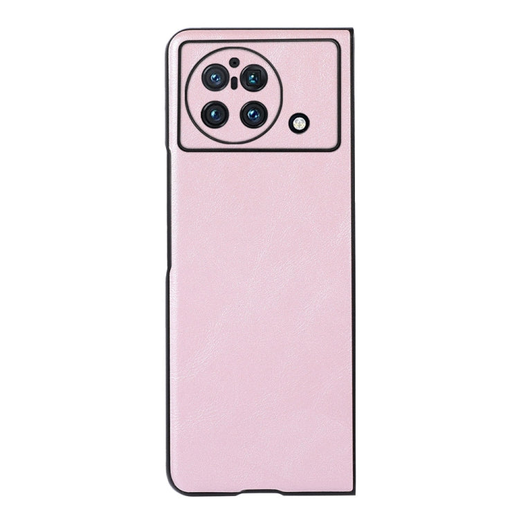 Cowhide-texture PU phone case, pink; front cutouts for cameras