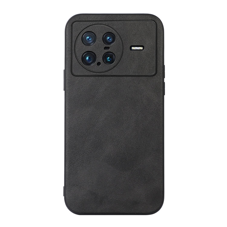 Cowhide-texture PU phone case, black; back with camera and flash cutouts