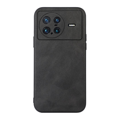 Cowhide-texture PU phone case, black; back with camera and flash cutouts
