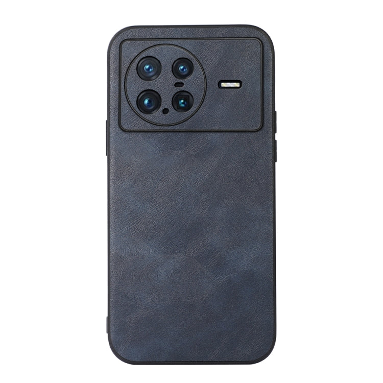 Cowhide-texture PU phone case, dark blue; back camera and flash cutouts