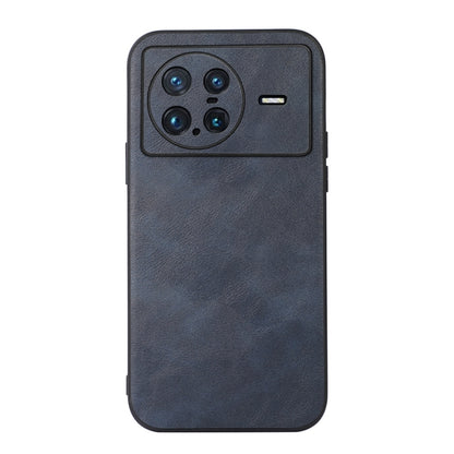 Cowhide-texture PU phone case, dark blue; back camera and flash cutouts