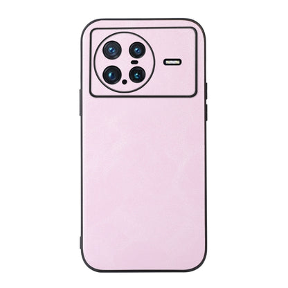 Cowhide-texture PU phone case, pink; front camera lens cutout